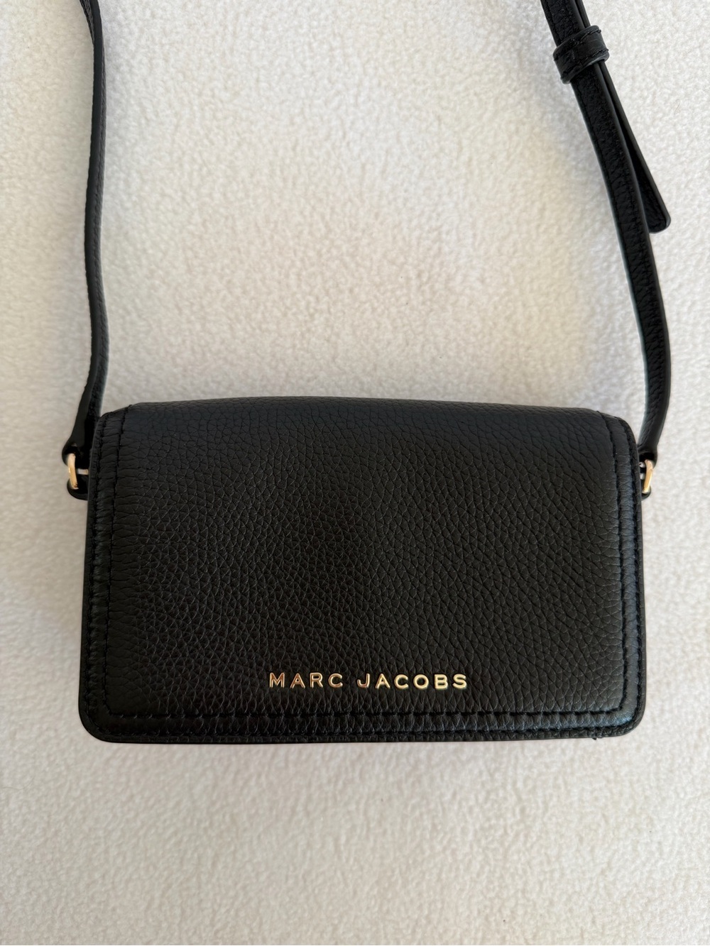 Marc Jacobs Black Pebbled Leather Mini Crossbody with Gold Logo